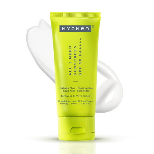 Hyphen All I Need Sunscreen SPF50 PA++++, Moisturizes, Repairs UV Damage, In-Vivo Tested (50ml)