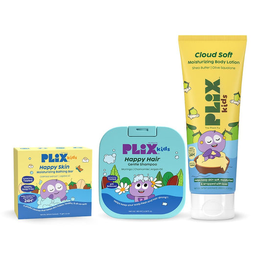 PLIX THE PLANT FIX Kids™ Cloud Soft Body Lotion, Happy Skin Moisturizing Bathing Bar & Happy Hair Gentle Shampoo | Gentle Cleansing, Deep Hydration & Nourishment | Pediatrician Approved | For Kids 2-6 Years