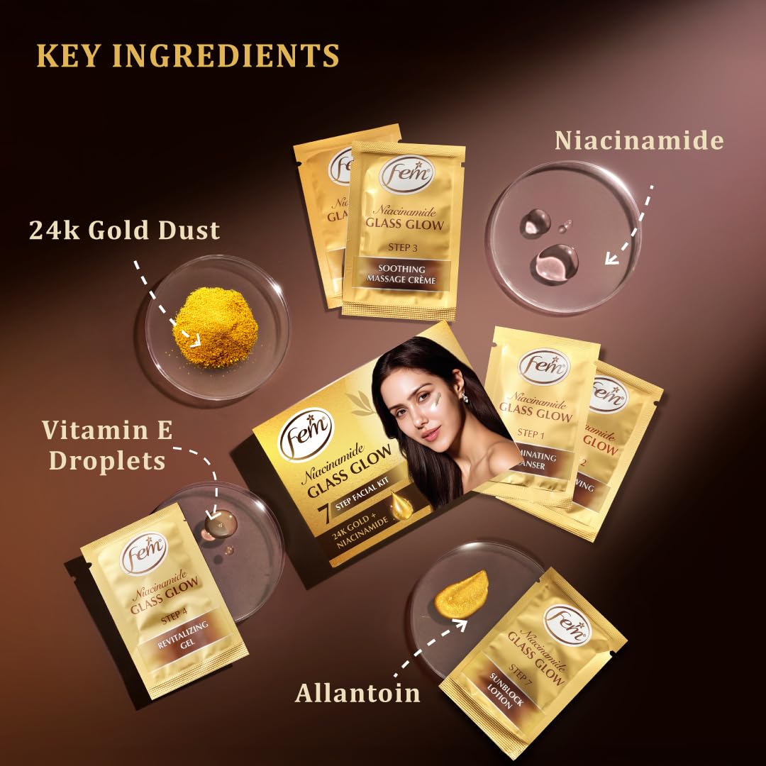 Fem Glass Glow Facial Kit with 24K Gold & Niacinamide – 35ml