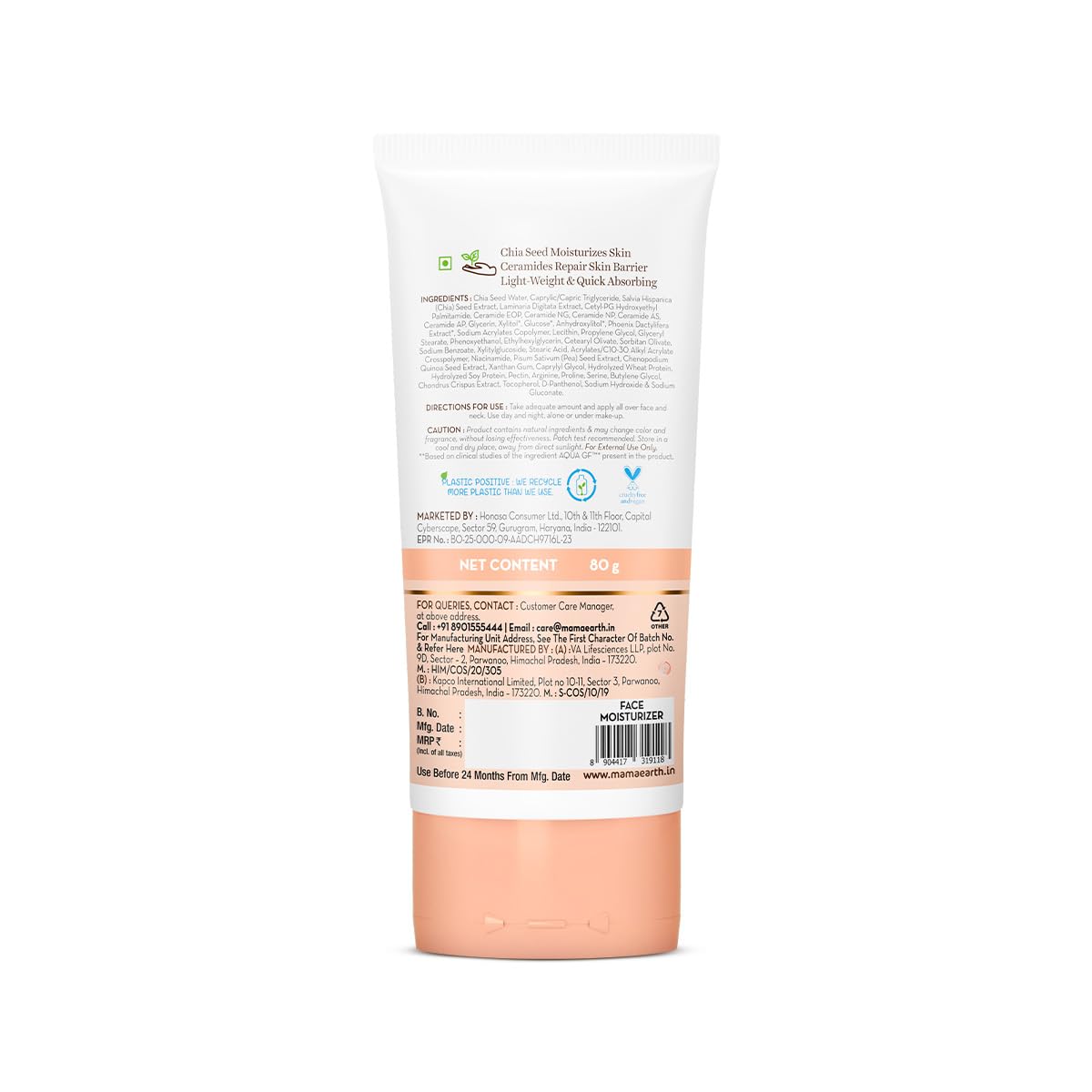 Mamaearth Chia Oil-Free Moisturizer with Chia Seed & Ceramides for Healthy Skin Barrier - 80 gm