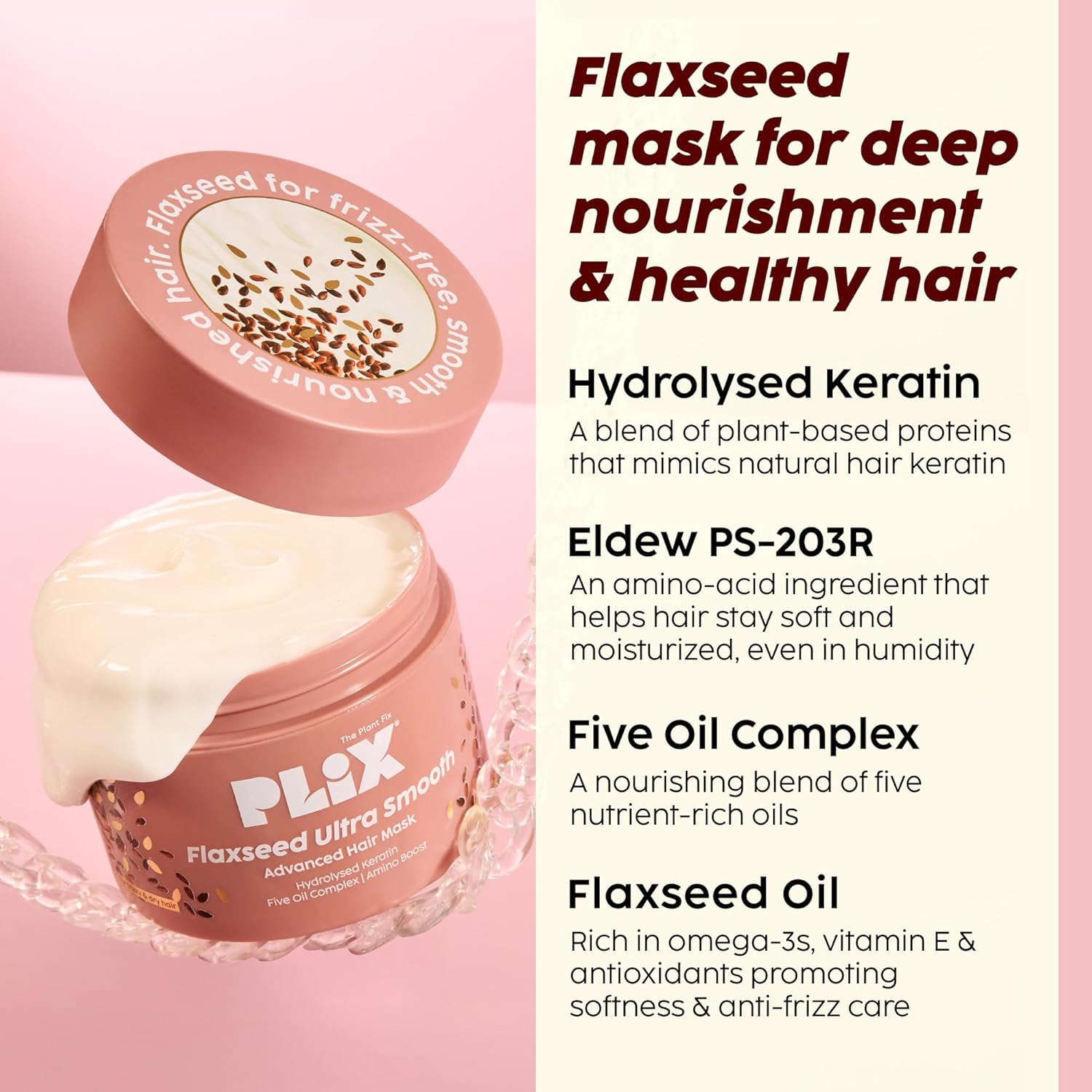 PLIX THE PLANT FIX Flaxseed Keratin Smoothening Mask for Deep Nourishment & Salon-Like Shine | Plant Keratin PF | Flaxseed Oil | Softer, Smoother Hair | For Men & Women