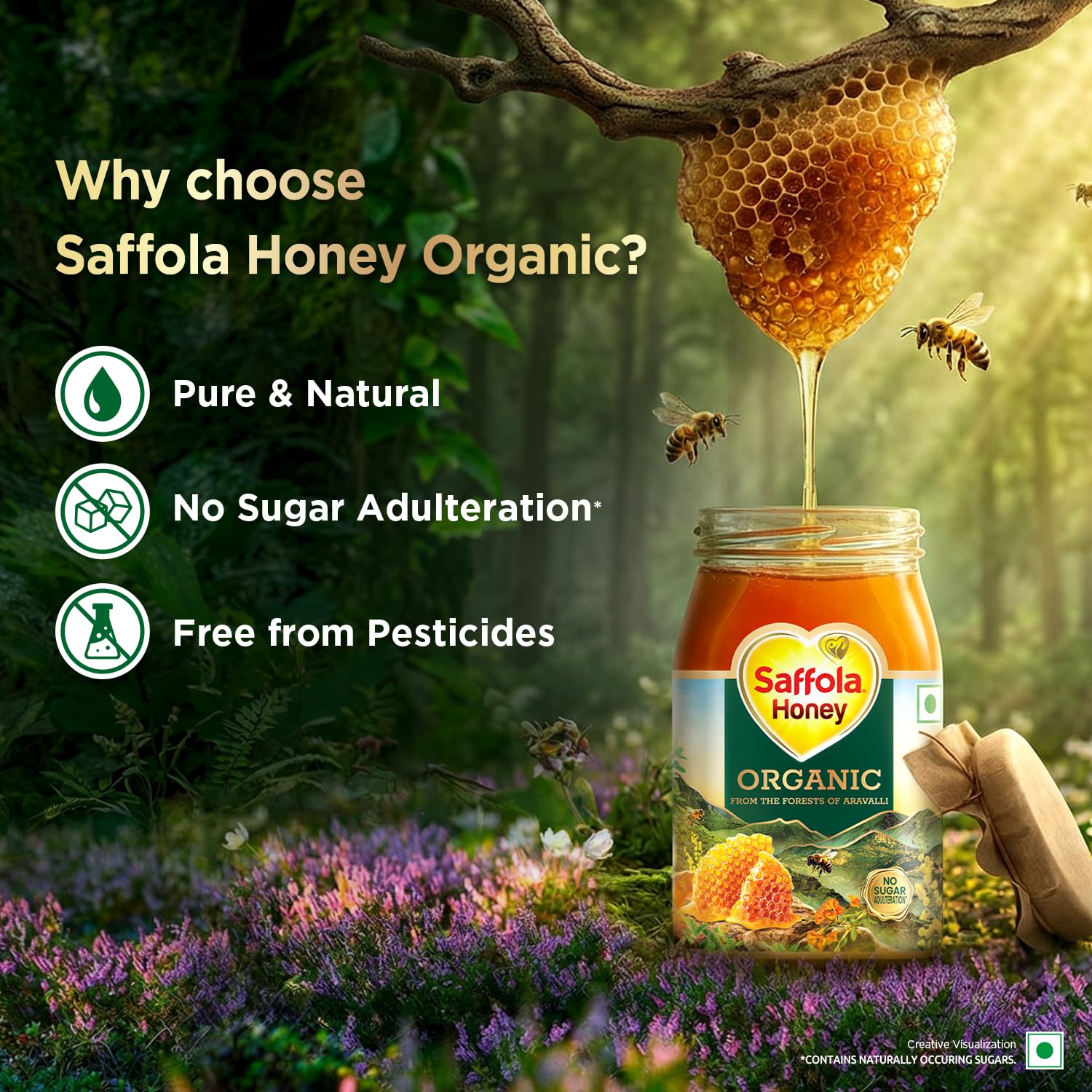 Saffola Wild Forest Organic Honey, 500g, 100% Pure Wild Forest Organic Honey