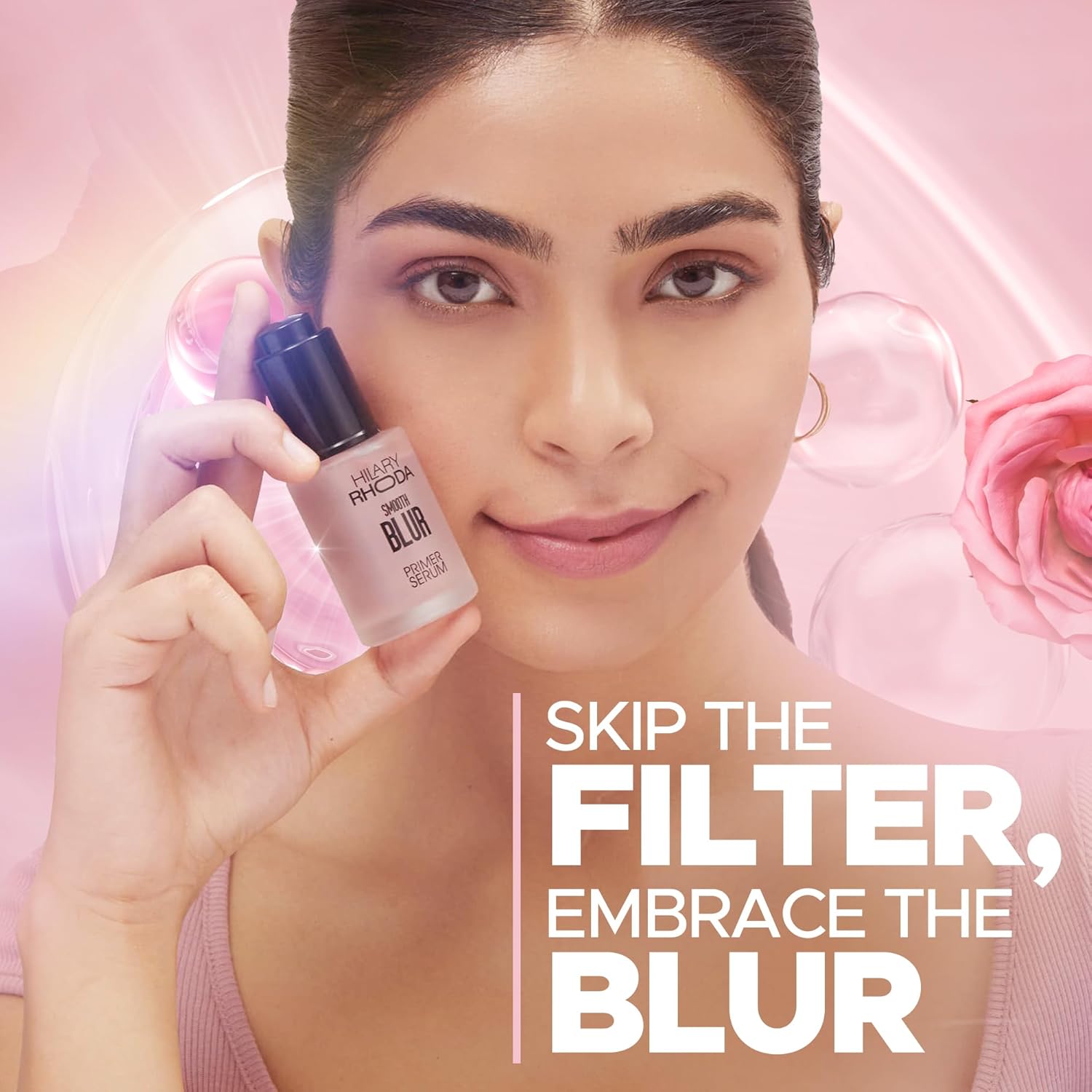 Hilary Rhoda Smooth Blur Primer Serum for face | Pore Minimizer | Niacinamide Infused | Hydrating Makeup Primer | Smooth & Glowing Skin | (Rose Shade 01) - 30ml