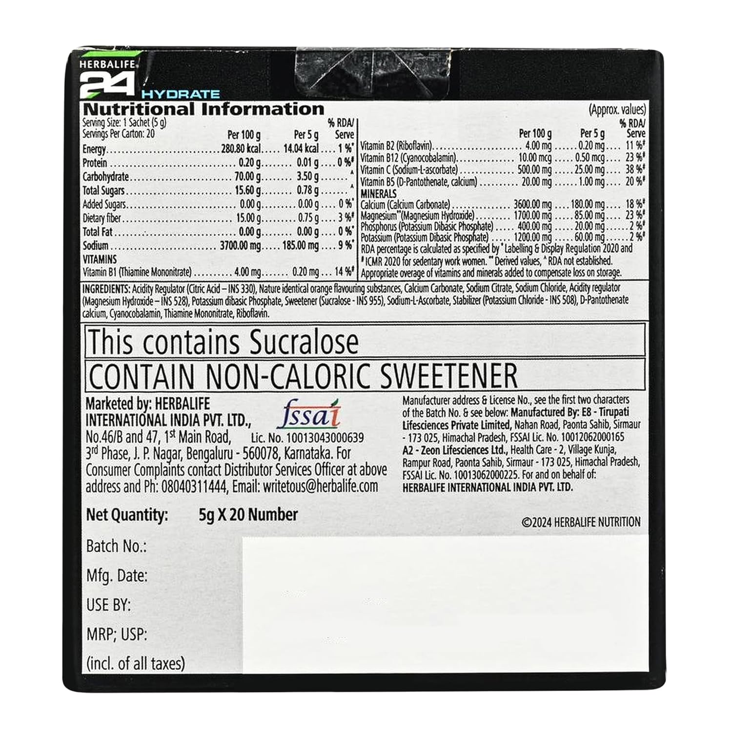 Herbalife H24 Hydrate Orange Flavour - 20 Sachets