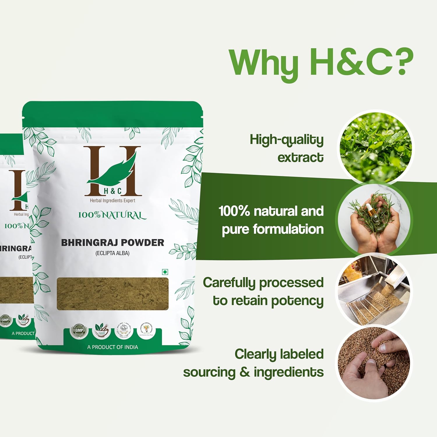 H&C Herbal Ingredients Bhringraj (Eclipta Alba) Powder – 227g – For Hair Care , Hair Growth Rejuvenator