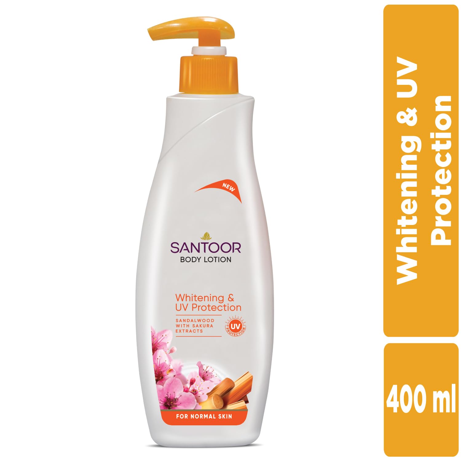 Santoor Perfumed Body Lotion with Sandalwood & Sakura Extracts for Skin Whitening & UV Protection| Deep Moisturization & Sunburn Reduction| Non-Greasy Lotion For Normal Skin| 400ml