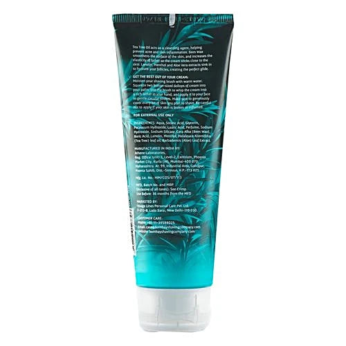 Bombay Shaving Company Shaving Cream – 100 g with Tea Tree oil, Aloe Vera and Menthol Extracts