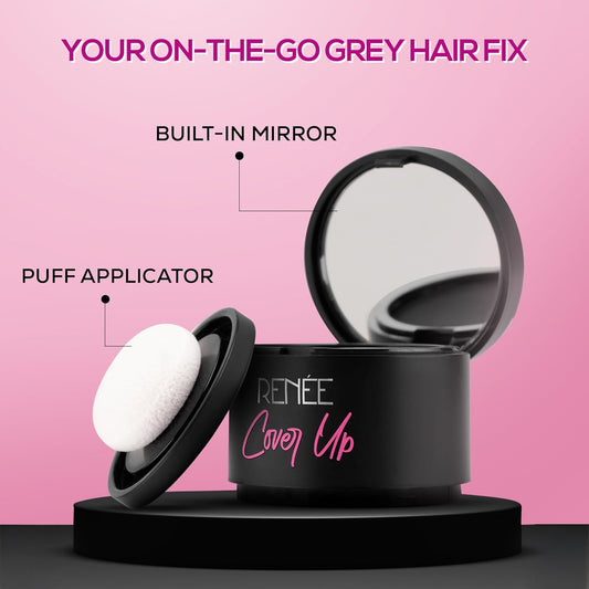 RENEE Cover-Up Hair Powder - Black | Covers Grey Roots & Bald Spots Instantly | Highly Pigmented, Fuller & Denser Look | Long-Lasting | Matte Finish | Fine Powder | Flawless Application | 4gm
