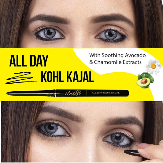 Iba Long Stay Liquid Eyeliner & All Day Kohl Kajal daily Eye Makeup Combo (Black) - Matte Finish