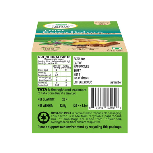 Organic India Tulsi Detox Kahwa - 25 Tea Bags, Helps Improve Digestion & Detoxification, Rich in Antioxidants