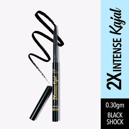 Blue Heaven 2X Intense Kajal Black Shock | Upto 36Hr Stay | Waterproof & Smudgeproof |Infused with soothing Aloe Vera | Matte Finish | Long Lasting Kajal for Women, 0.30gm