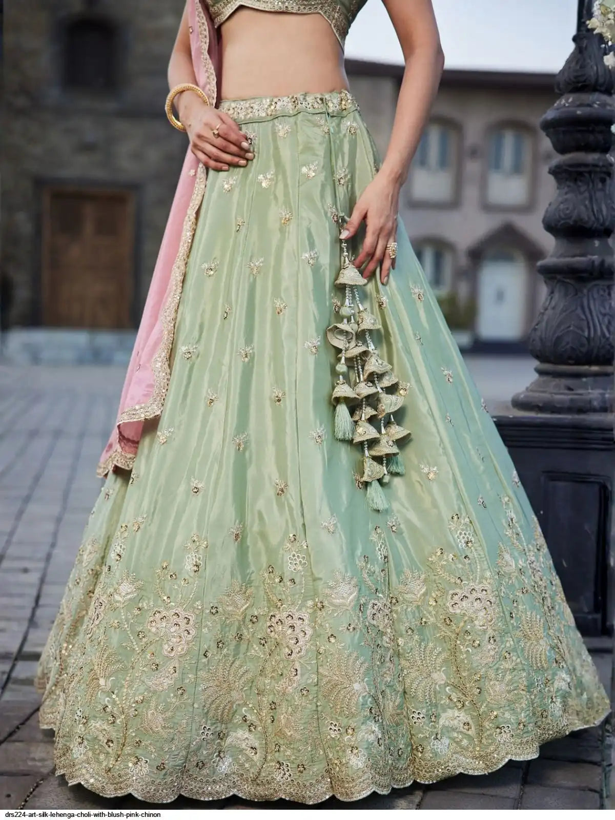 DRS224 ART SILK LEHENGA CHOLI WITH BLUSH PINK CHINON