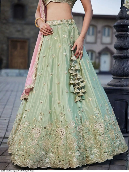 DRS224 ART SILK LEHENGA CHOLI WITH BLUSH PINK CHINON