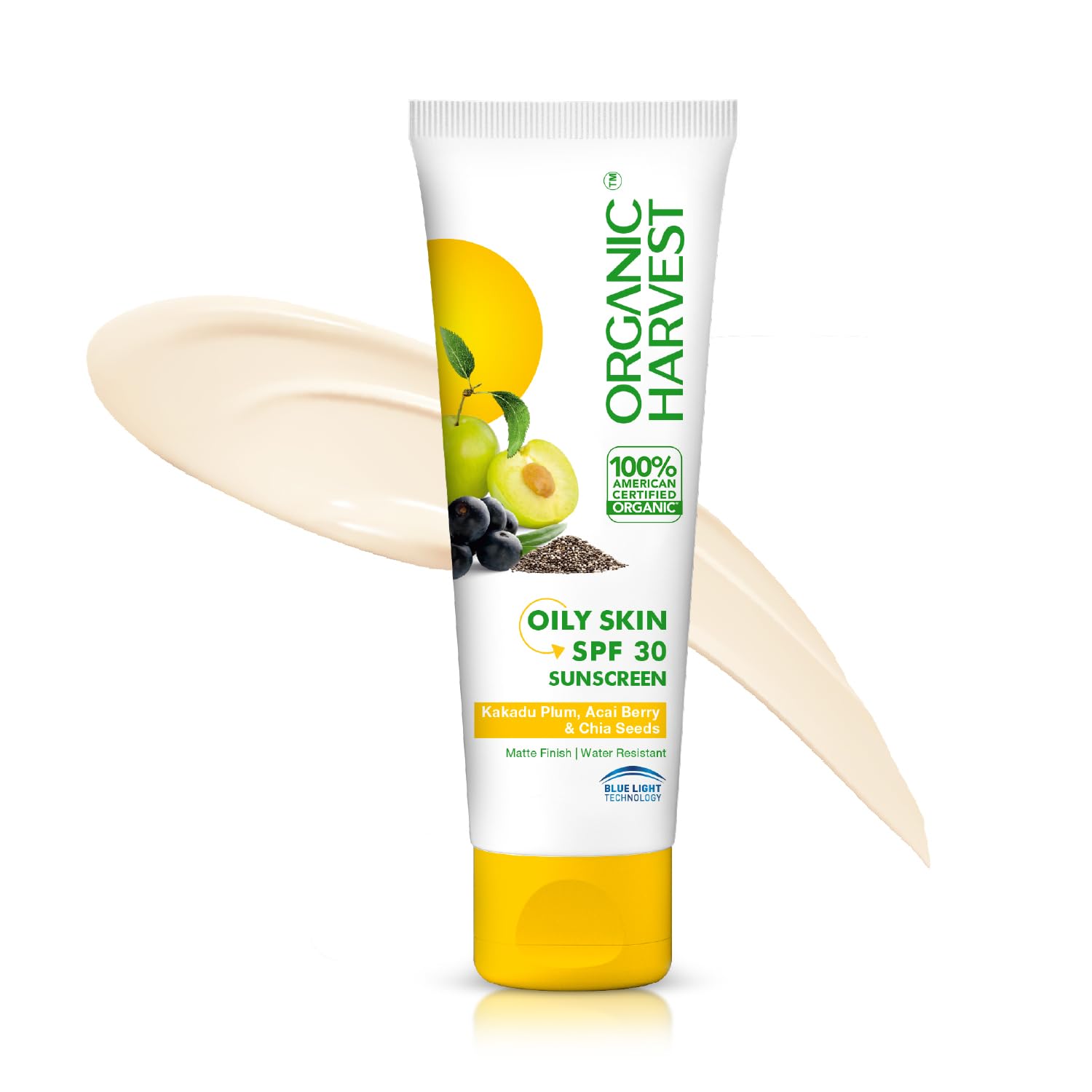 Organic Harvest Sunscreen SPF 30 with Blue Light Technology, Protects From Harmful UVA & UVB Rays, PA+++, Hydrates & Nourishes Skin, For Oily Skin, 100% American Certified Organic, Sulphate & Paraben Free - 100gm
