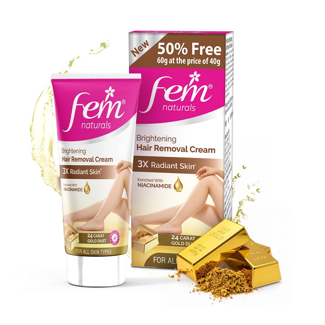 Fem Fairness Naturals Gold Hair Removal Cream - 180g (120g + 60g Free) | For All Skin Type
