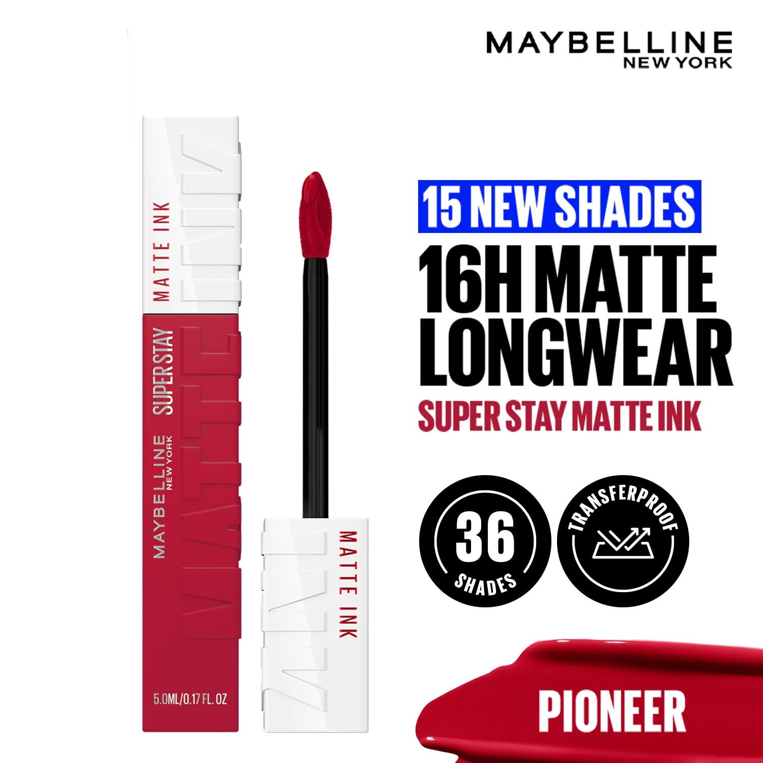 Maybelline New York Liquid Matte Lipstick, Long Lasting, 16hr Wear, Superstay Matte Ink, 20 Pioneer, 5ml