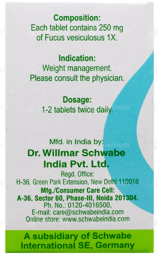 Dr Willmar Schwabe India Homoeopathic Fucus Vesiculosus 1X MT Tablets (20gm) for Indigestion Acidity Gas Thyroid