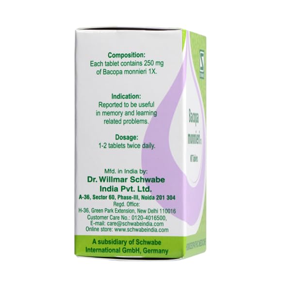 Dr Willmar Schwabe India Homoeopathic Bacopa Monnieri 1X MT Tablets (Brahmi) (20g) for Improve Memory anxiety