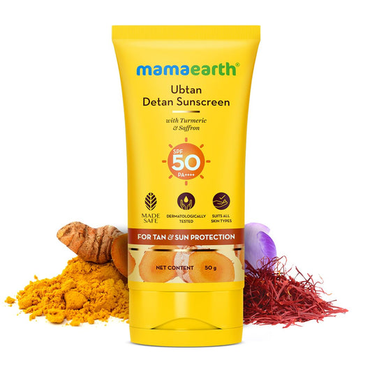 Mamaearth Ubtan Detan Sunscreen With Turmeric & Saffron For Sun Protection - 50 gm