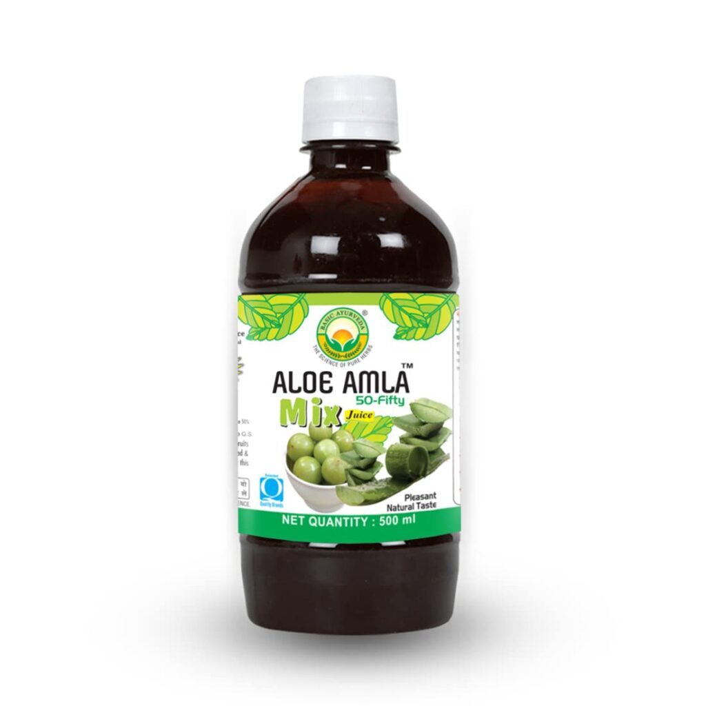 Basic Ayurveda Aloe Amla 50-Fifty Mix Juice 500 ml For skin and hair problems, digestion, immune system