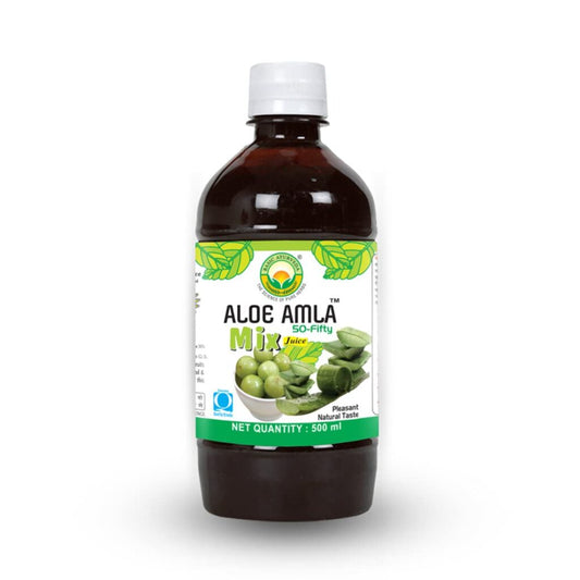 Basic Ayurveda Aloe Amla 50-Fifty Mix Juice 500 ml For skin and hair problems, digestion, immune system