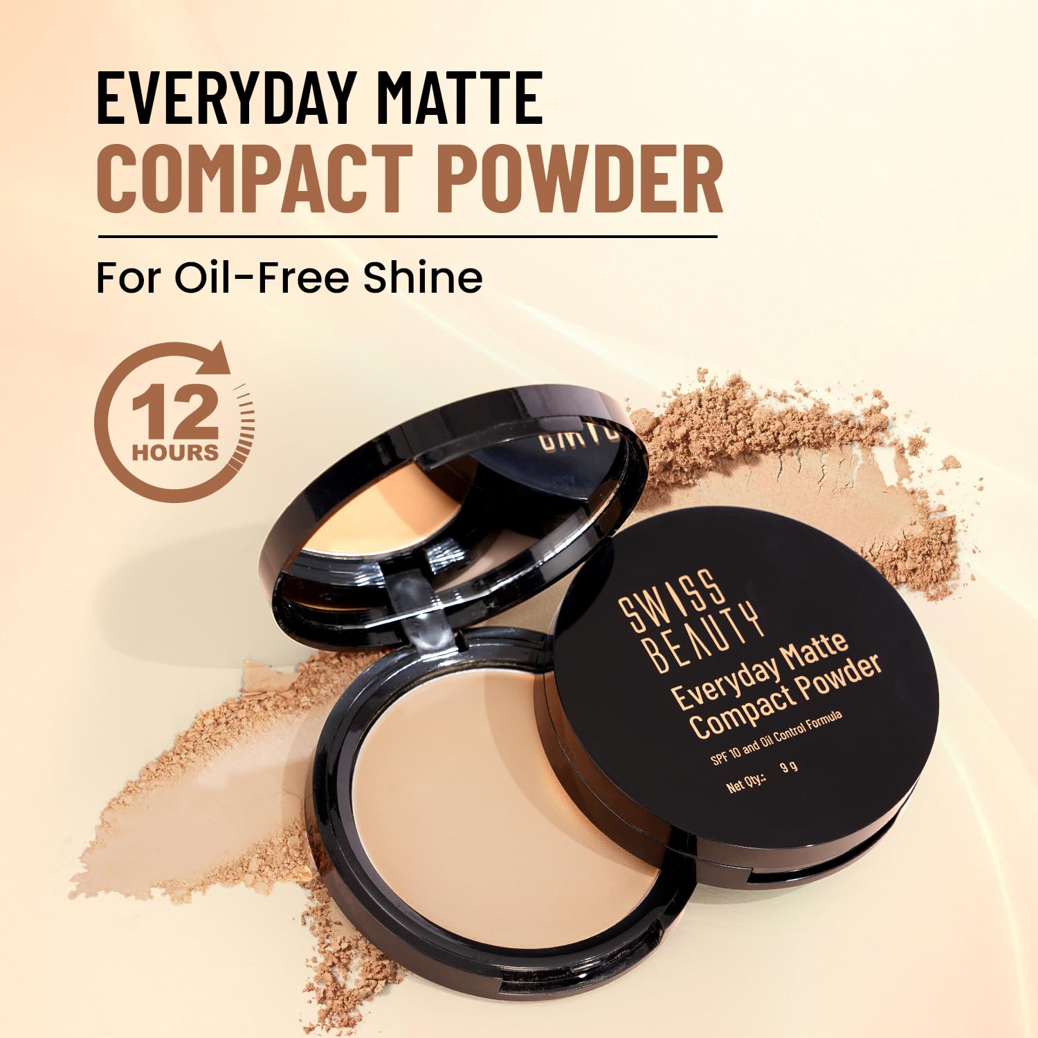 SWISS BEAUTY All Everyday Matte Compact with SPF 10 | Oil-Control Formula | Blurs Pores | Soft-Focus Finish | Enriched with Vitamin E | Shade- 06 Hazel, 9g