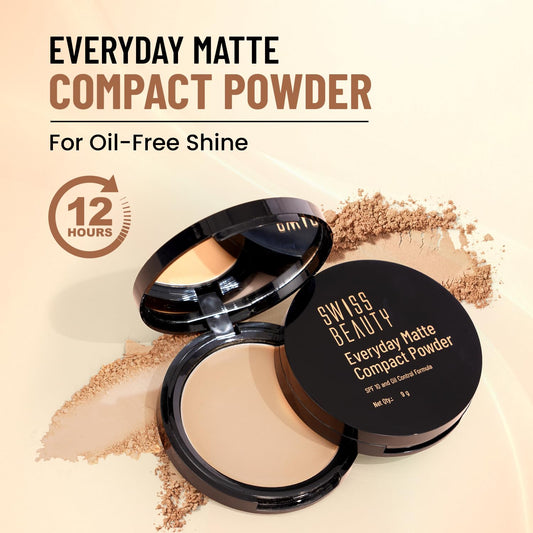 SWISS BEAUTY All Everyday Matte Compact with SPF 10 | Oil-Control Formula | Blurs Pores | Soft-Focus Finish | Enriched with Vitamin E | Shade- 06 Hazel, 9g
