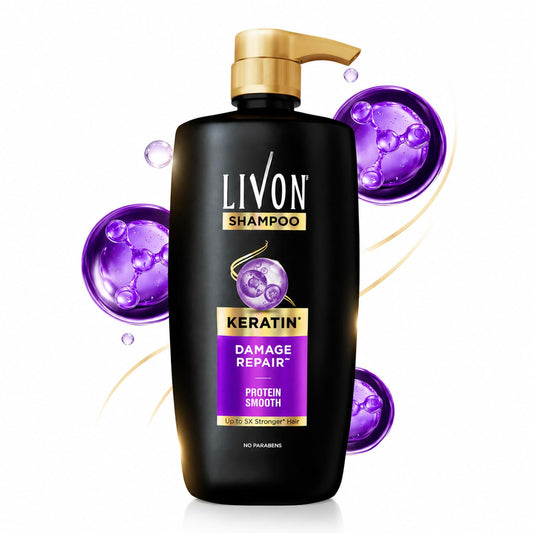 Livon Keratin Shampoo for Women & Men | Repairs Damaged Hair | Smooth & 5x Stronger Hair | No Parabens | 650ml