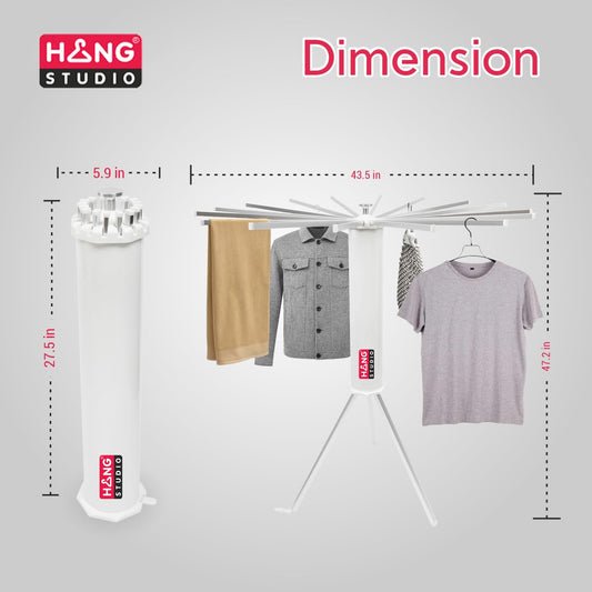 HANG STUDIO Foldable Clothes Dryer Stand Racks for Drying - Multi Way Folding & Rotatable - Lightweight Heavy Duty Aluminium Rails - (White, 3.9 Feet Length, 16 Rods, Large)