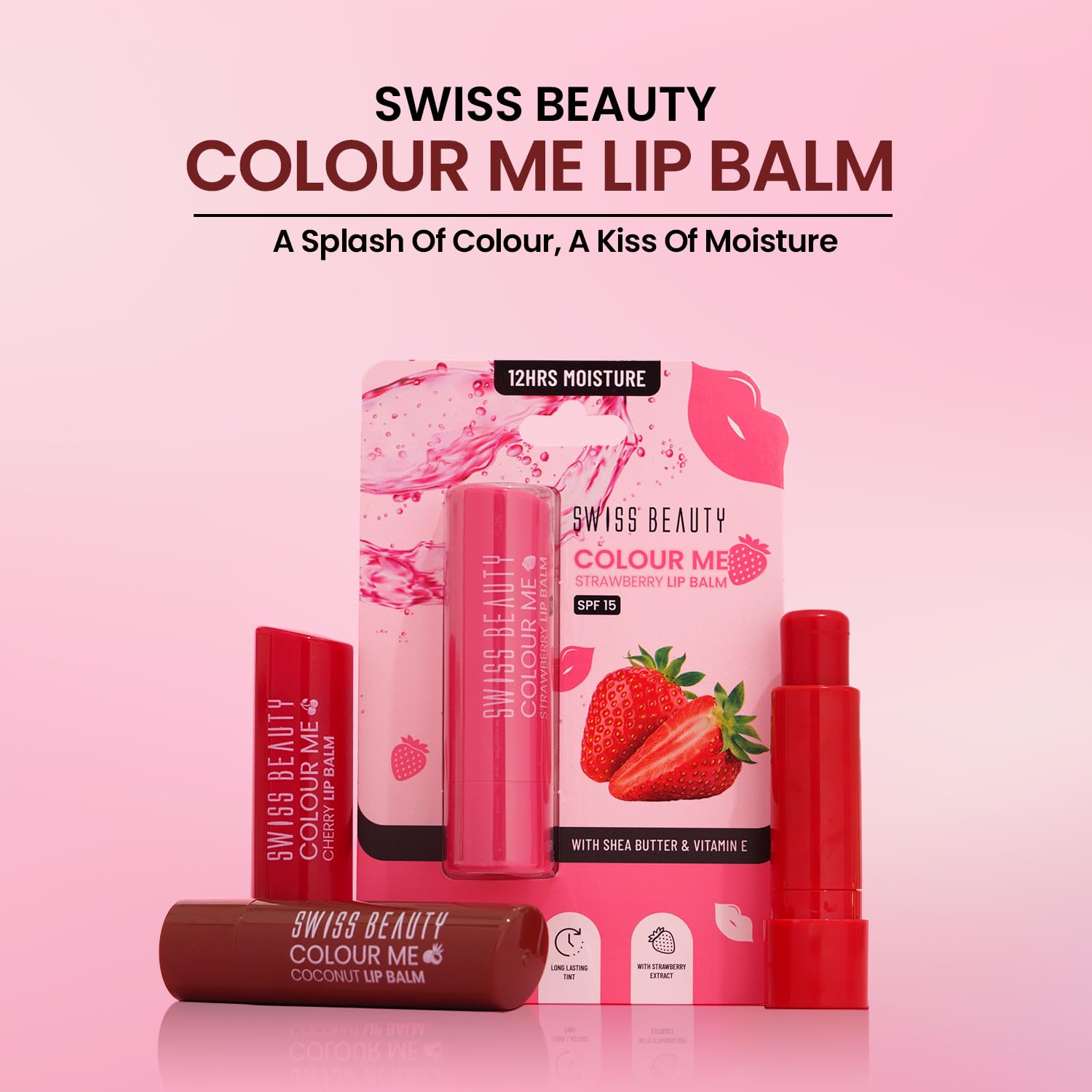 SWISS BEAUTY Colour Me Tinted Lip Balm with 12 Hours of Hydration|For Dry & Chapped Lips|With SPF 15, Shea Butter and Vitamin E|Long Lasting Glossy Finish | Shade- Coconut Blast, 4.5g