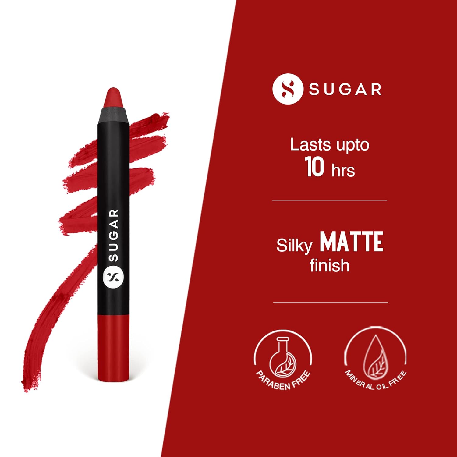 SUGAR Cosmetics Matte as Hell Crayon Lipsticks for Women | Lasts Up To 8+ Hours | Lip Crayon with Sharpener | 2.8gm - 11 Elle Woods