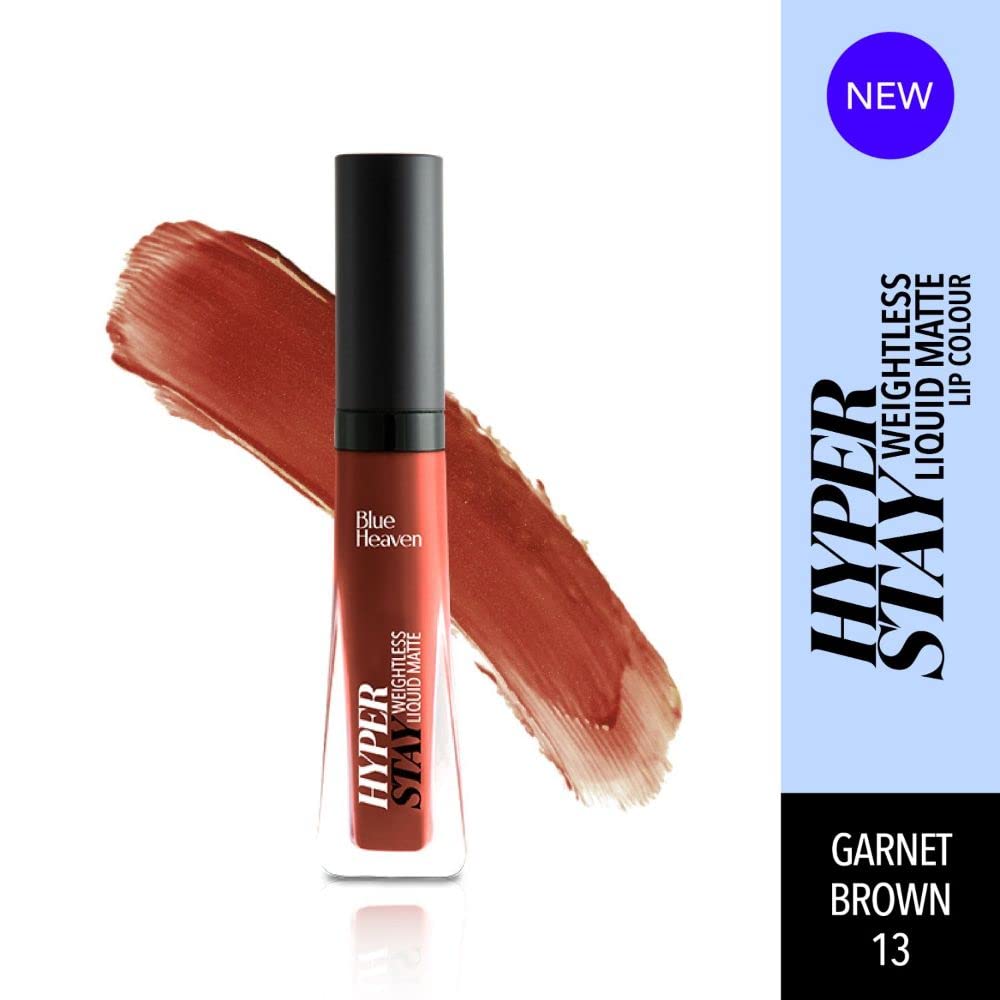Blue Heaven Hyper Stay Weightless Liquid Matte Lipstick | Long-lasting & Smudge Proof | Non-Transfer Matte Lipstick for Women| GarnetBrown-13 | 6ml