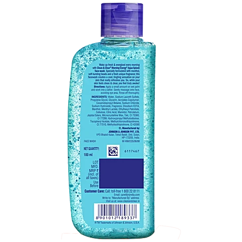 Clean & Clear Morning Energy Aqua Splash, Blue, 100 ml For clean and clear skin, glowing skin