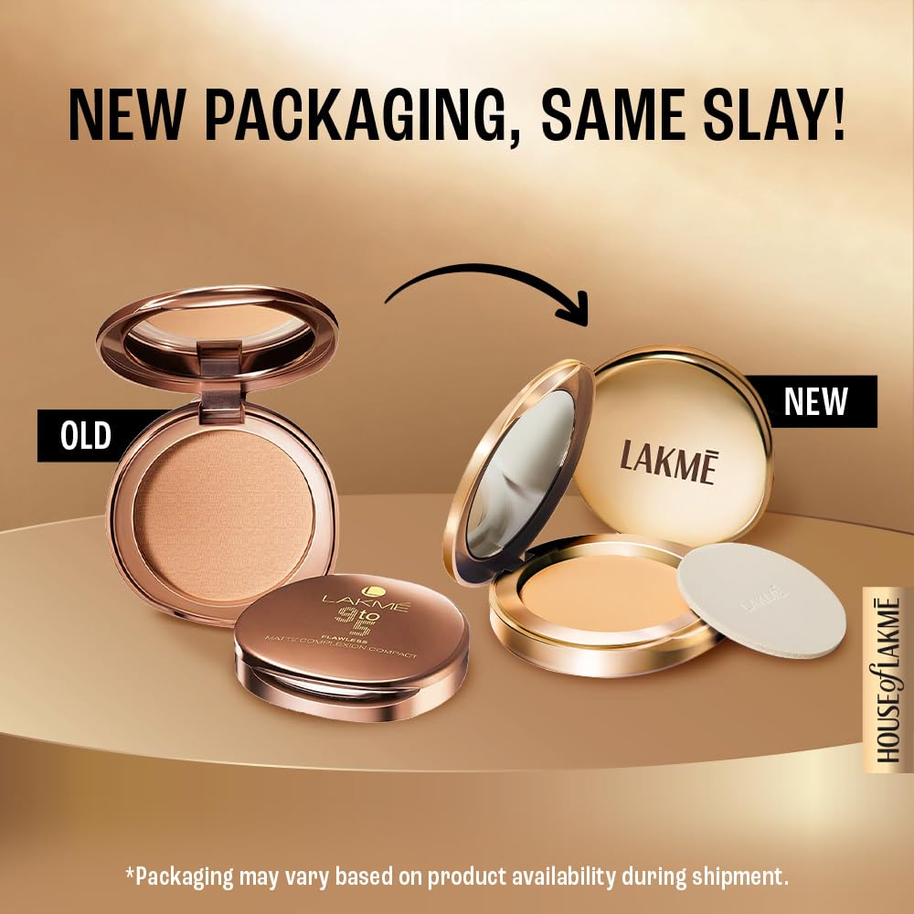 Lakme 9 to 5 Flawless Matte Complexion Compact Powder|| Melon|| Absorbs Oil|| Conceals & Gives Radiant Skin - All Day Matte Finish Face Makeup|| 8 g