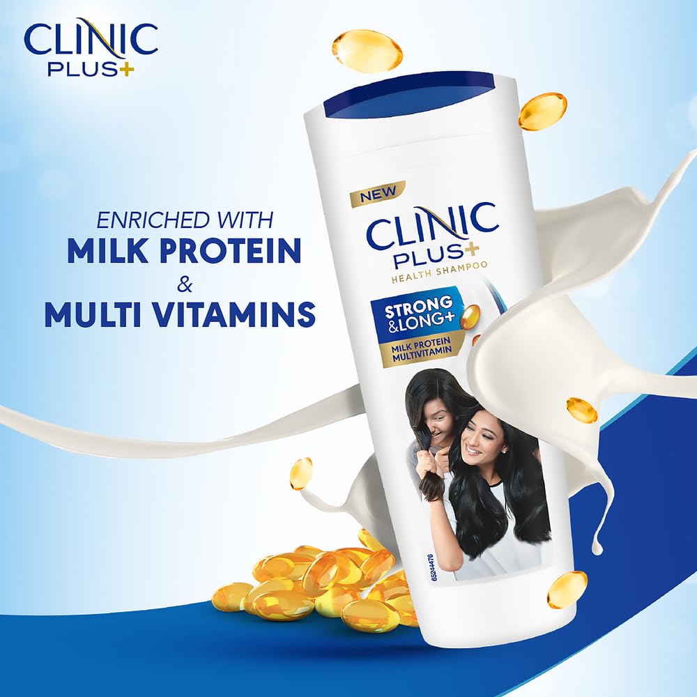 Clinic Plus Strong & Long Shampoo 355Ml, With Milk Proteins & Multivitamins For Healthy And Long Hair - Strengthening Shampoo For Hair Growth