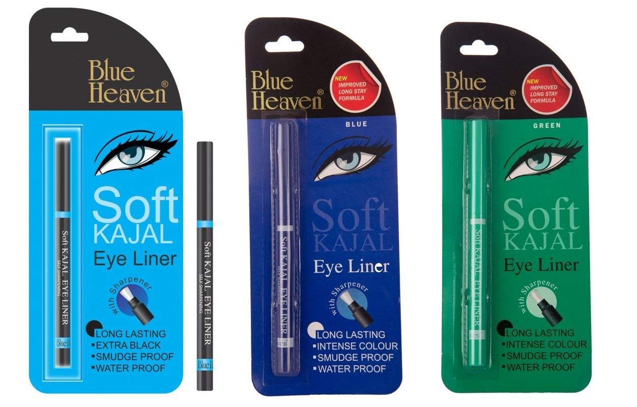 Blue Heaven Combo Of 3 Pcs Soft Kajal (Black), Soft Kajal (Blue) & Soft Kajal (Green) Matte Finish
