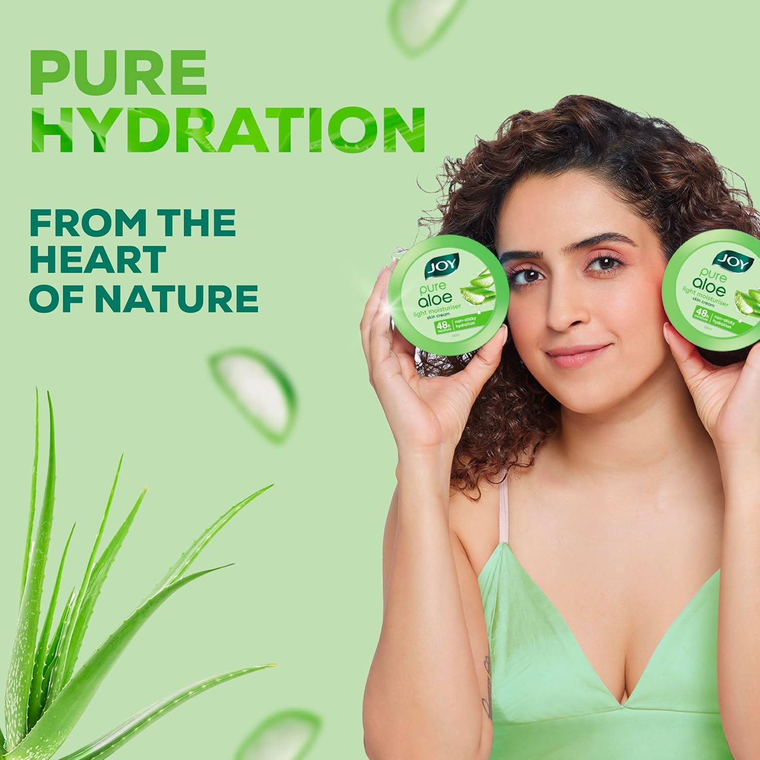 Joy Pure Aloe Vera Light Moisturiser Skin Cream for Face, Hands & Body, 48H Moisture & Non-Sticky Summer Hydration, Aloe Vera Daily Moisturizer, 200ml × 2