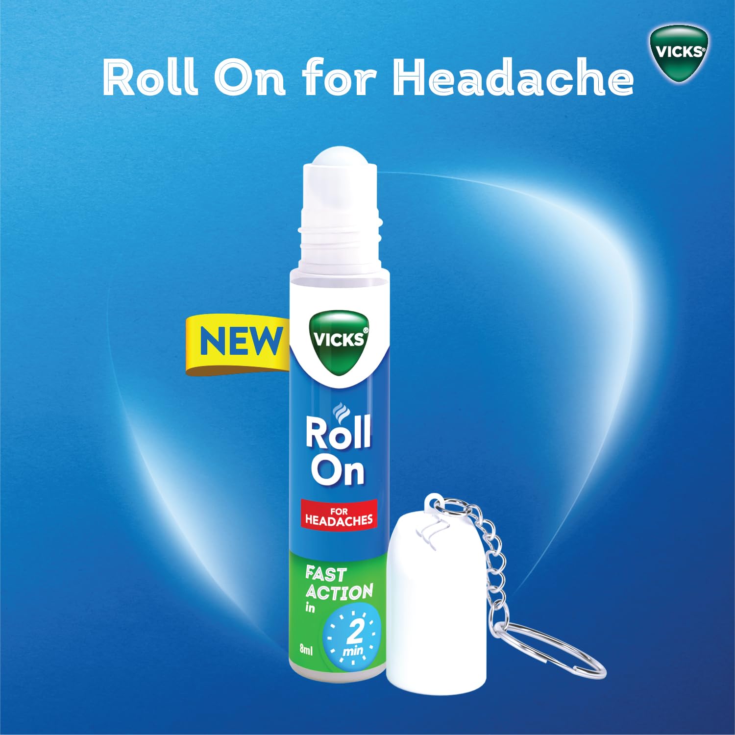 Vicks Headache Relief Roll-On, 2s Pack, Fast Action in 2 Minutes, with Menthol & Camphor