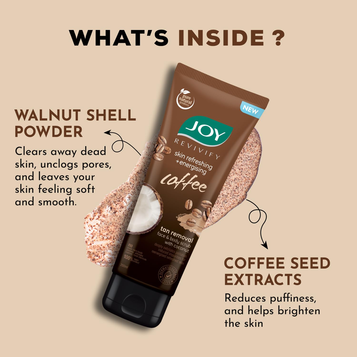 Joy Exfoliating Coffee Face & Body Scrub for Men & Women (200gm)