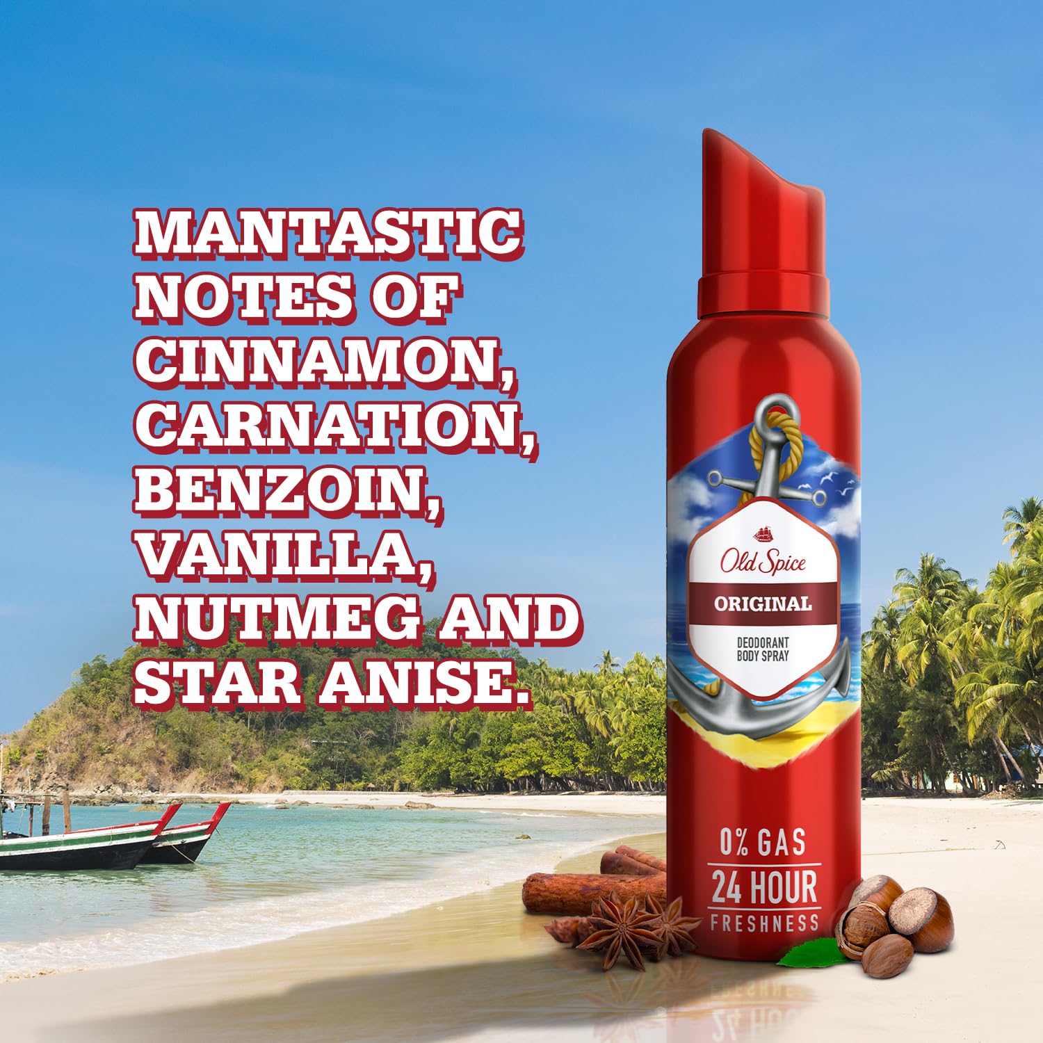 Old Spice Original No Gas 24 hour Long Lasting Freshness Deodorant Perfume Body Spray For Men, 140ml