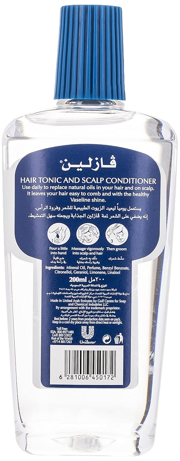 Vaseline Hair Tonic & Scalp Conditioner | Smoothes Hair | Locks In Moisture | Non-Greasy Shine | 200 ML