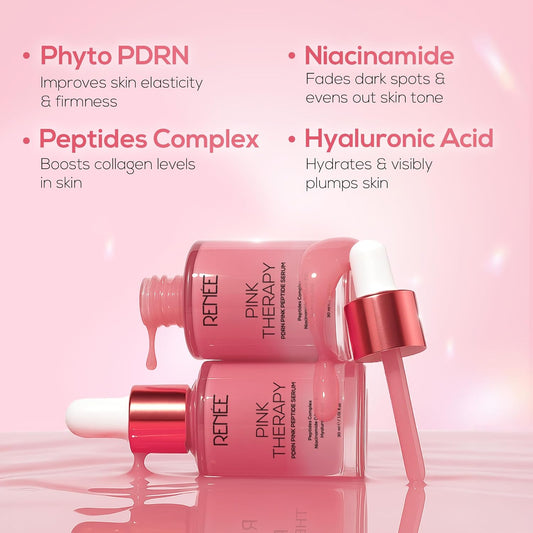 RENEE Pink Therapy PDRN Pink Peptide Face Serum For Glowing, Radiant Skin | Hydrates, Boosts Collagen, Evens Skin Tone | Lightweight, Quick Absorbing | Hyaluronic Acid & Niacinamide Infused | 30 ml