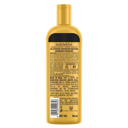 Indulekha Bringha Shampoo, Proprietary Ayurvedic Medicine For Hair Fall, Free From Parabens, Synthetic Dyes And Synthetic Perfume, 340ml (Pack of 2)