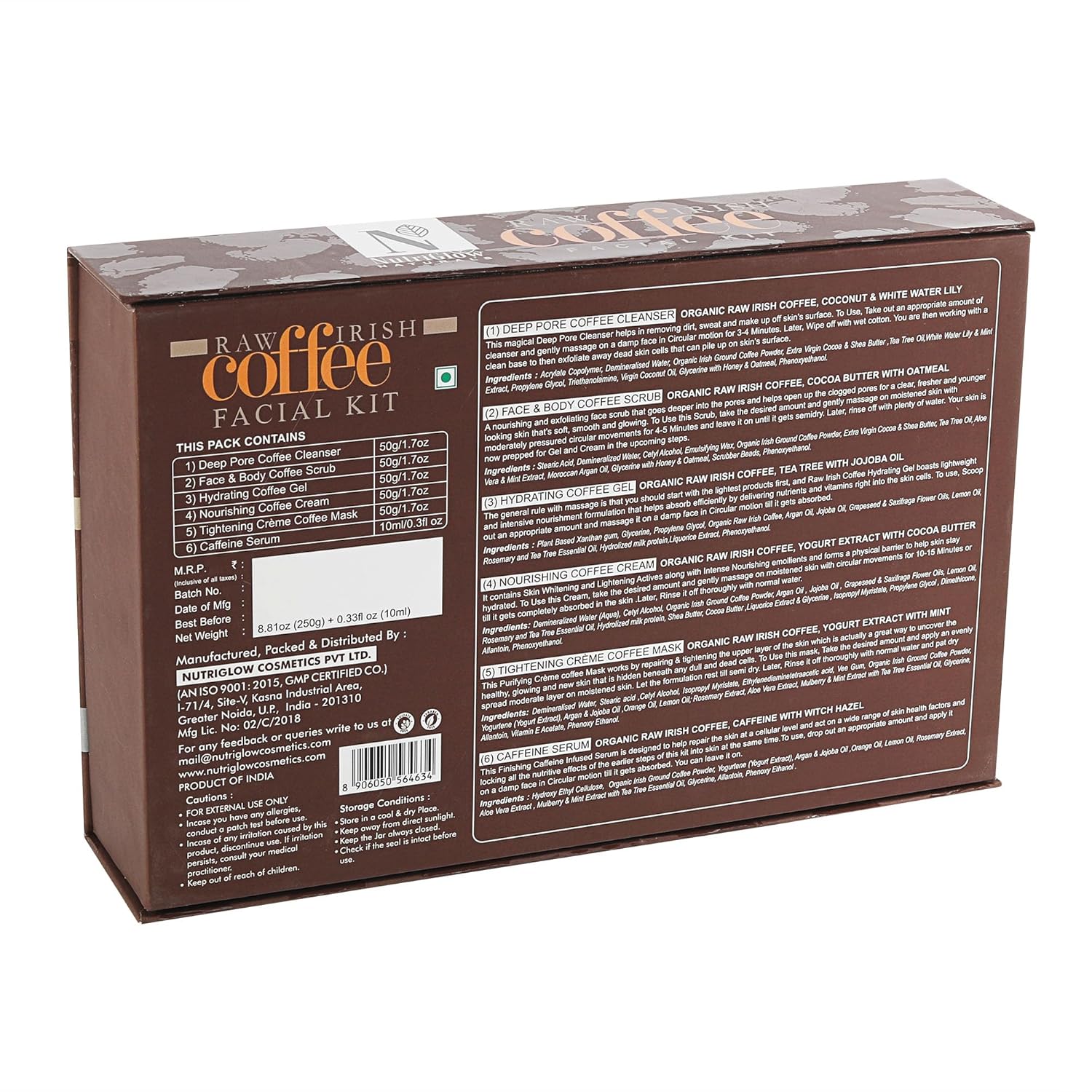 NutriGlow Natural’s Raw Irish Coffee Facial Kit with Grounded Coffee for Brighter Skin, (250g+10ml)