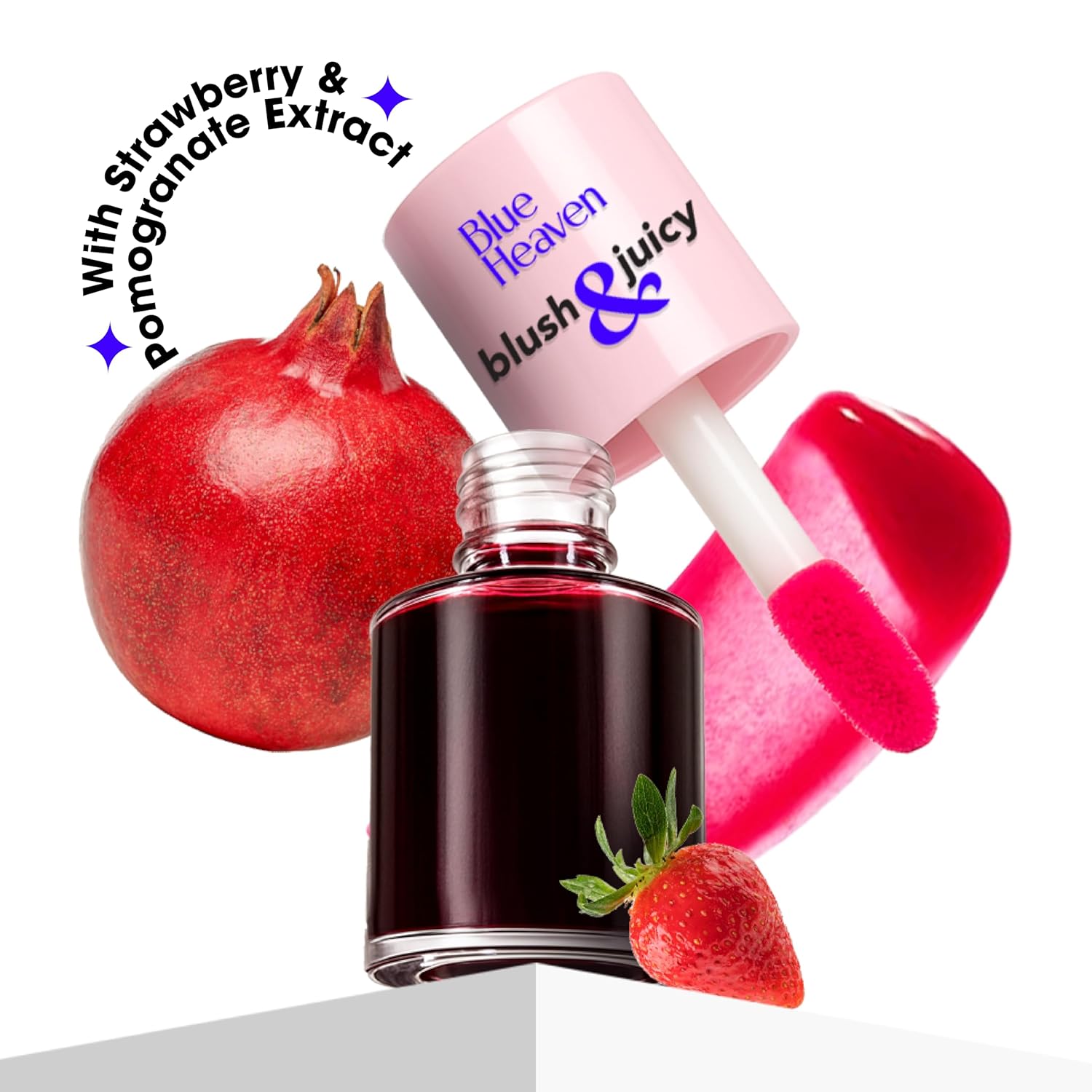 Blue Heaven Blush & Juicy Lip & Cheek Tint Infused with Pomegranate & Strawberry Extract | Multipurpose 3 in 1 Lip Tint | Long Lasting, Water Proof & Hydrating Liquid Blush, Berry Juice, 9ml