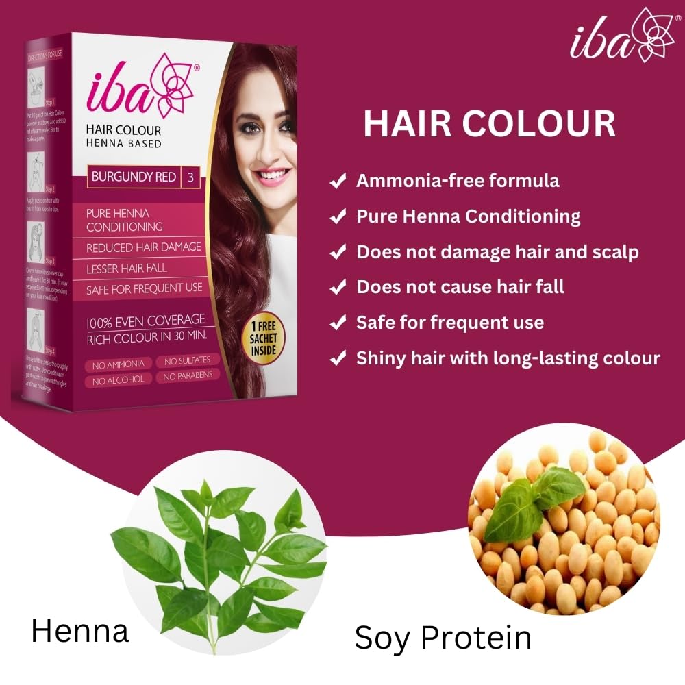 Iba Hair Colour for Women - Burgundy Red, 70g (Pack of 2)