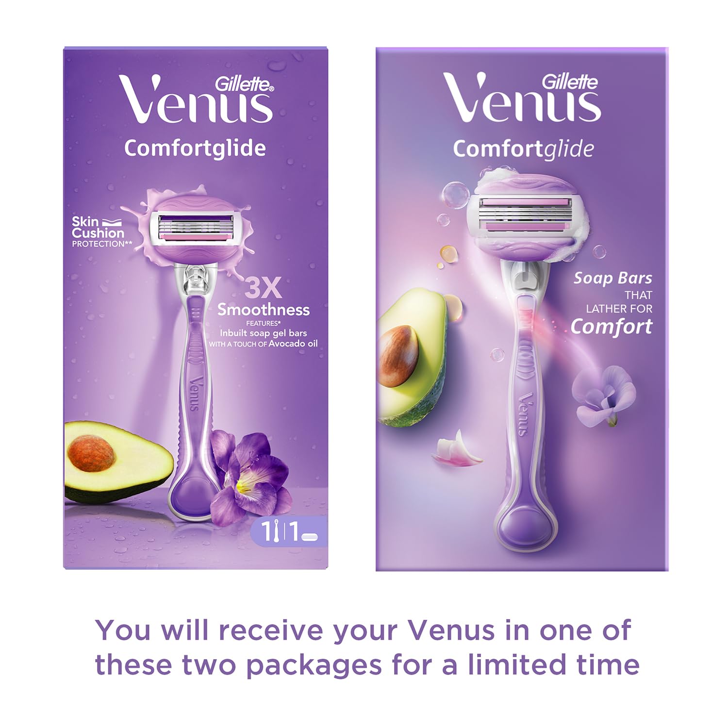 Gillette Venus Comfortglide Hair Removal Razor for Women with Avocado Oils & Body Butter, Freesia Scent