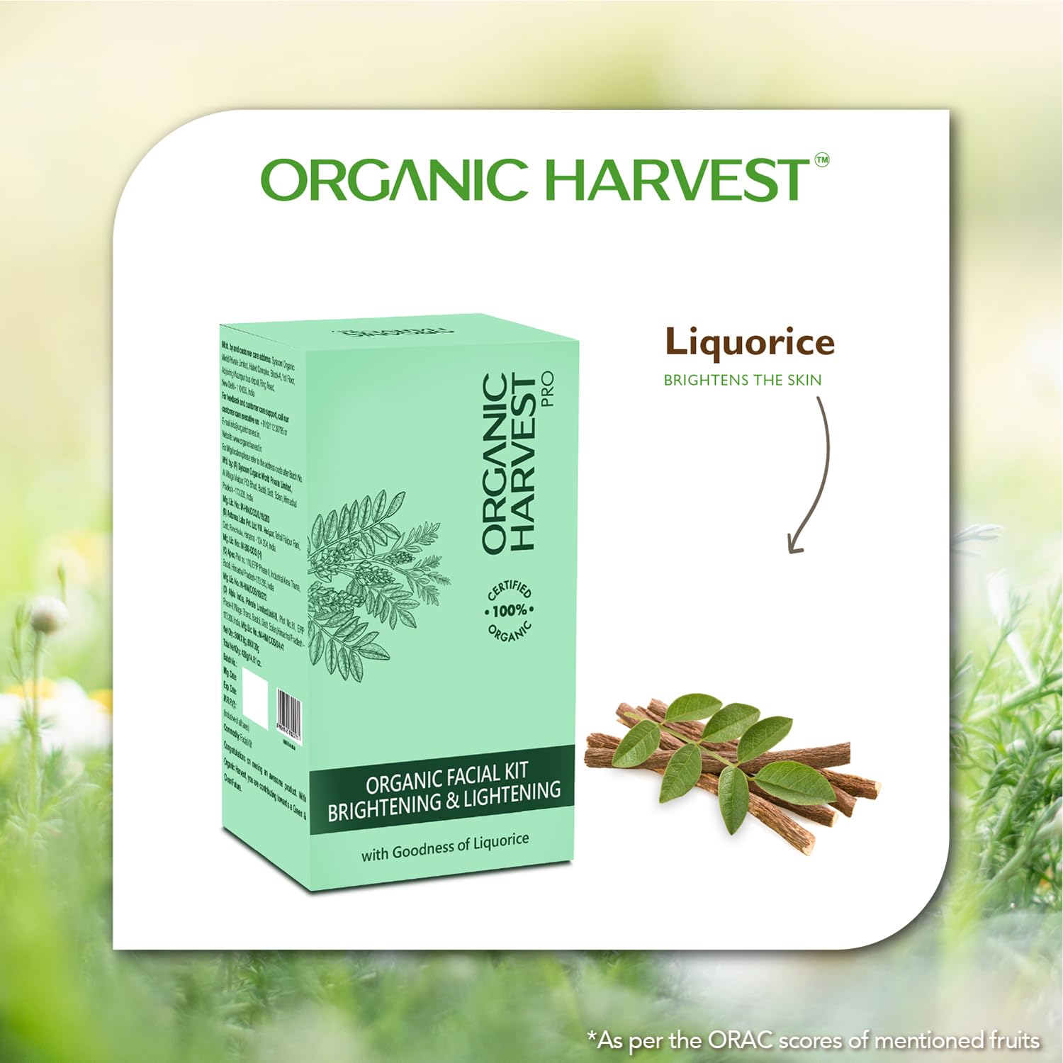 Organic Harvest Brightening & Lightening 6-step Facial Kit | With Goodness of Liquorice | Boosts Skin Glow | For Radiant Skin | 100% American Certified Organic, Sulphate & Paraben Free -420gm