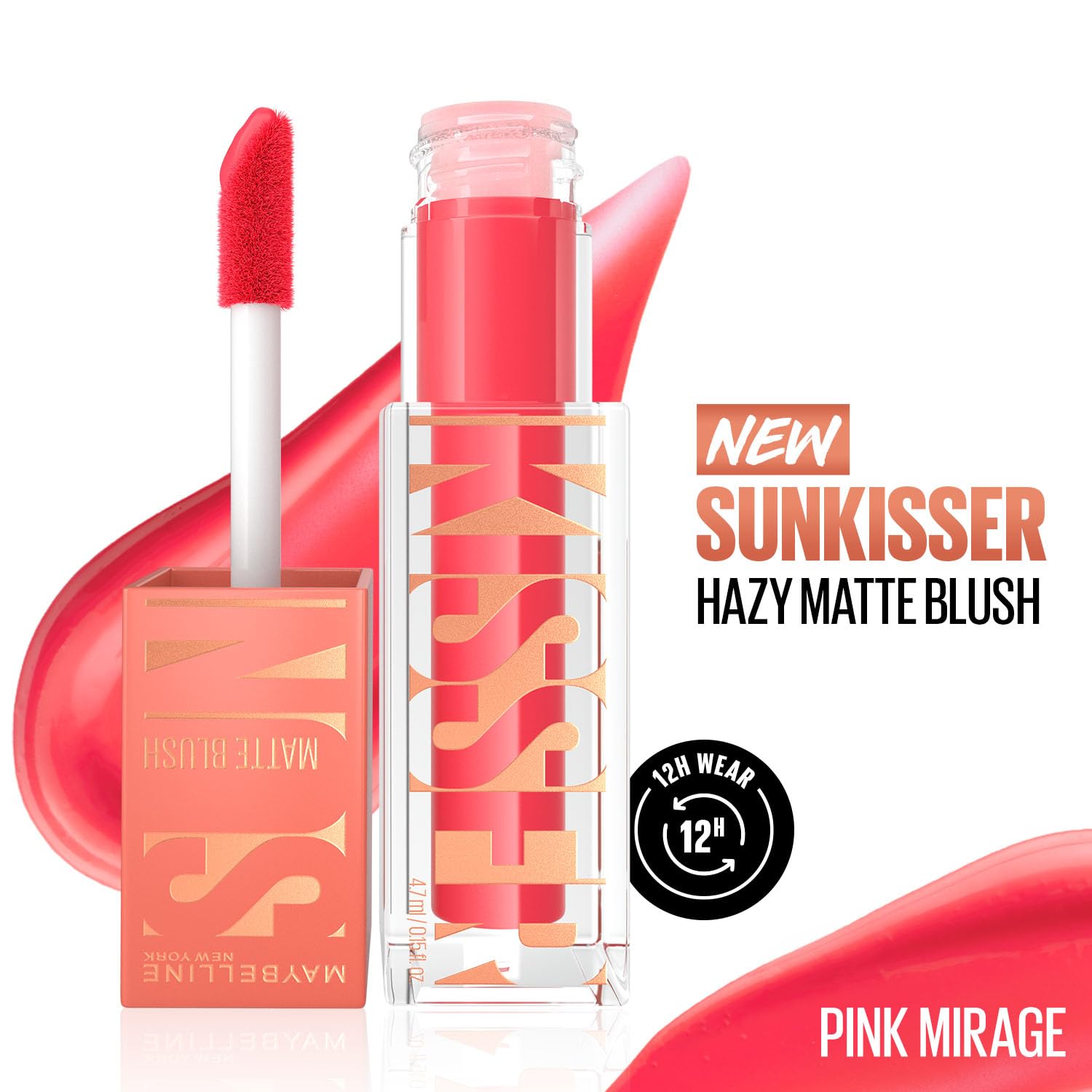 Maybelline New York Sunkisser Hazy Matte Blush, 12H Liquid Blush, Pink mirage, 30, 4.7 ml