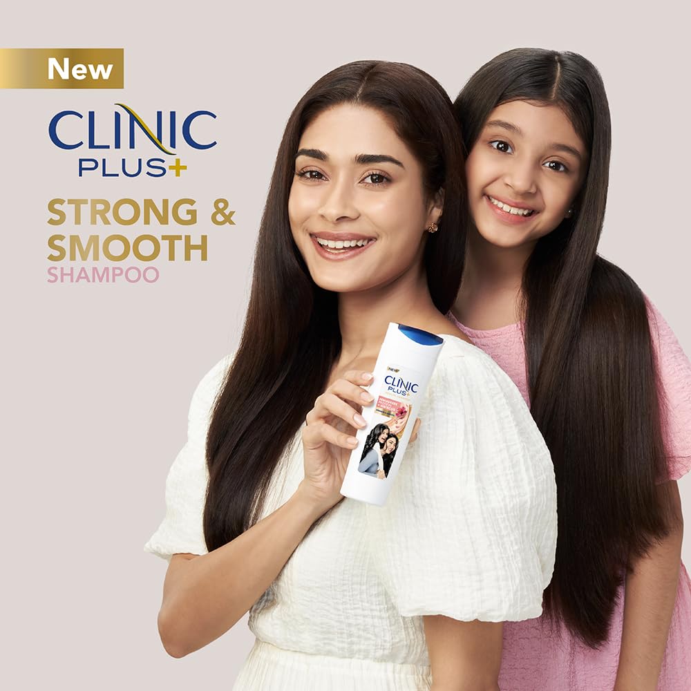 Clinic Plus Strength & Smooth Shampoo, Fenugreek Protein + Hibiscus for Hair Strengthening and Smoother Hair, 175 ml